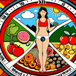 **

A vibrant illustration depicting a balanced scale. On one side, a woman surrounded by healthy food, engaging in exercise, and socializing with friends, representing holistic health management. On the other side, a man, also surrounded by healthy habits, but with emphasis on stress management and regular check-ups. The background shows a clock with gears, symbolizing the differing paces of life influenced by lifestyle choices.

**